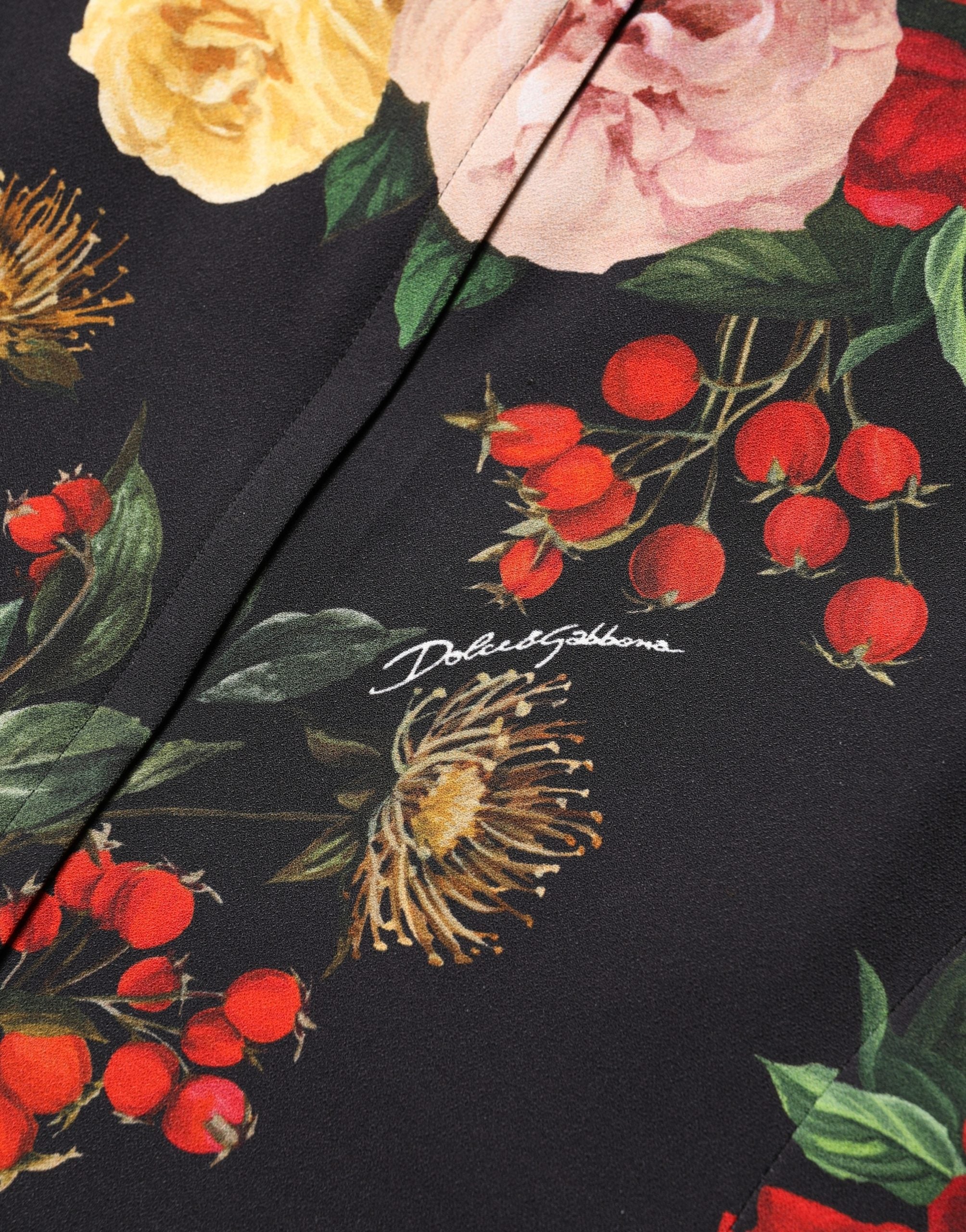 Black Floral Crepe Frill Detail Blouse Top