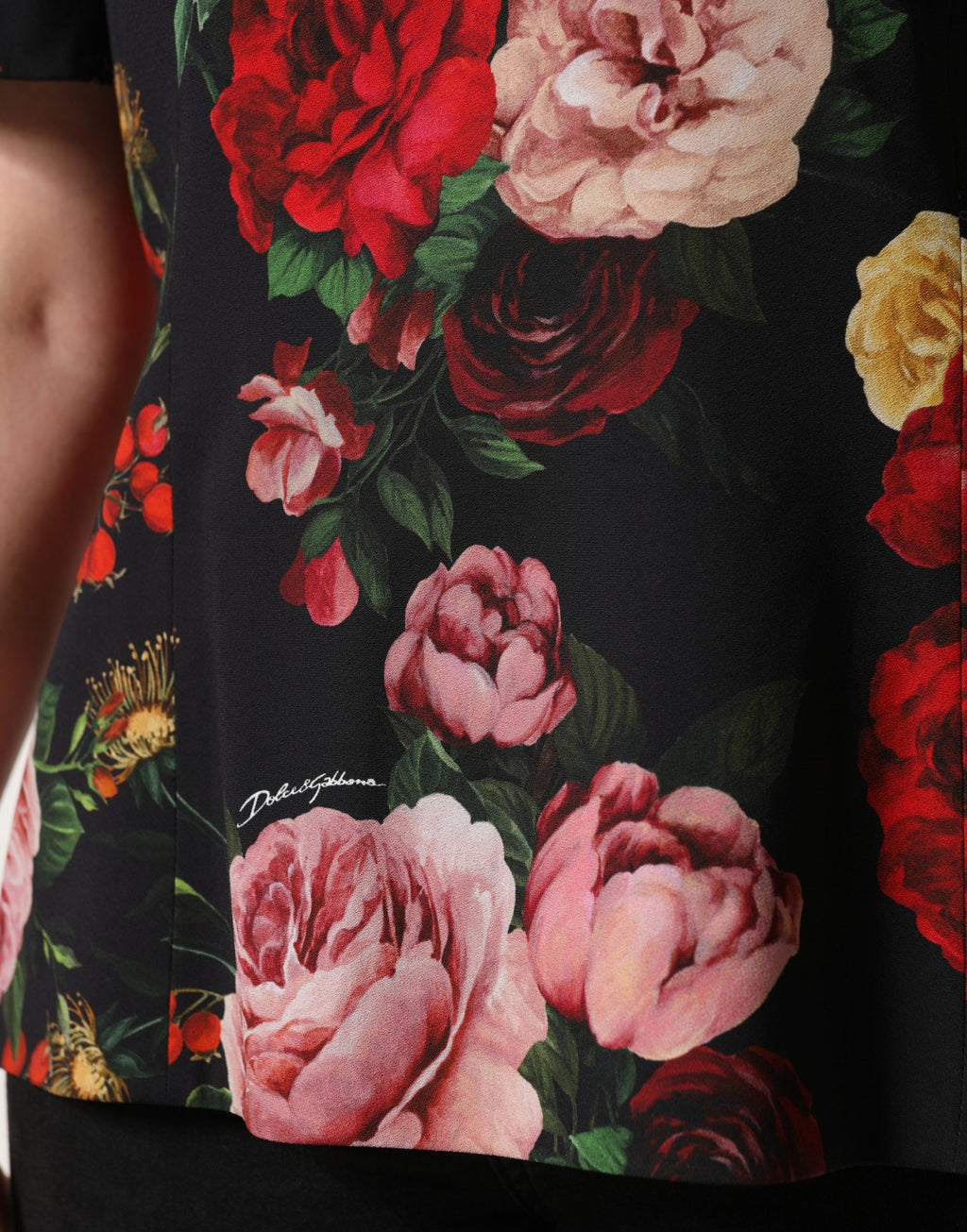 Black Floral Crepe Frill Detail Blouse Top