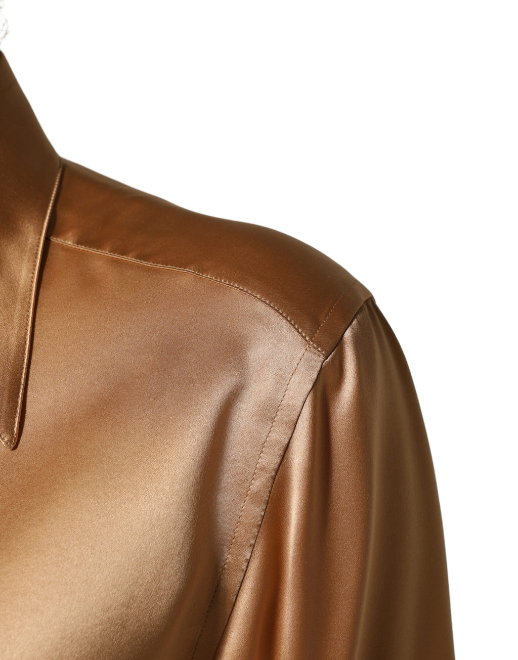 Gold Tone SatinFinish Silk Collared Shirt Top