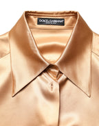 Gold Tone SatinFinish Silk Collared Shirt Top