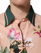 Pink Floral Cotton Button Front Shirt Top