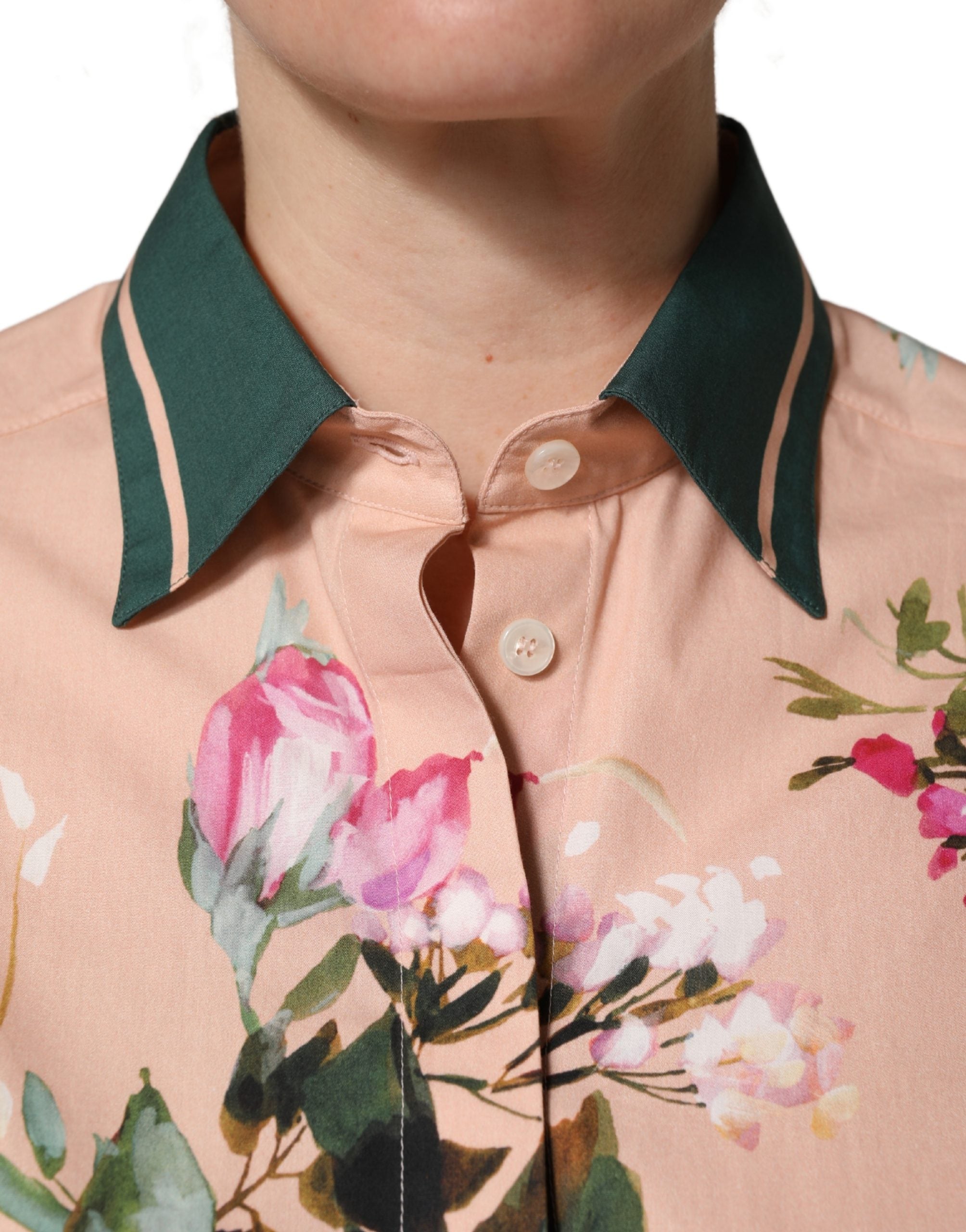 Pink Floral Cotton Button Front Shirt Top