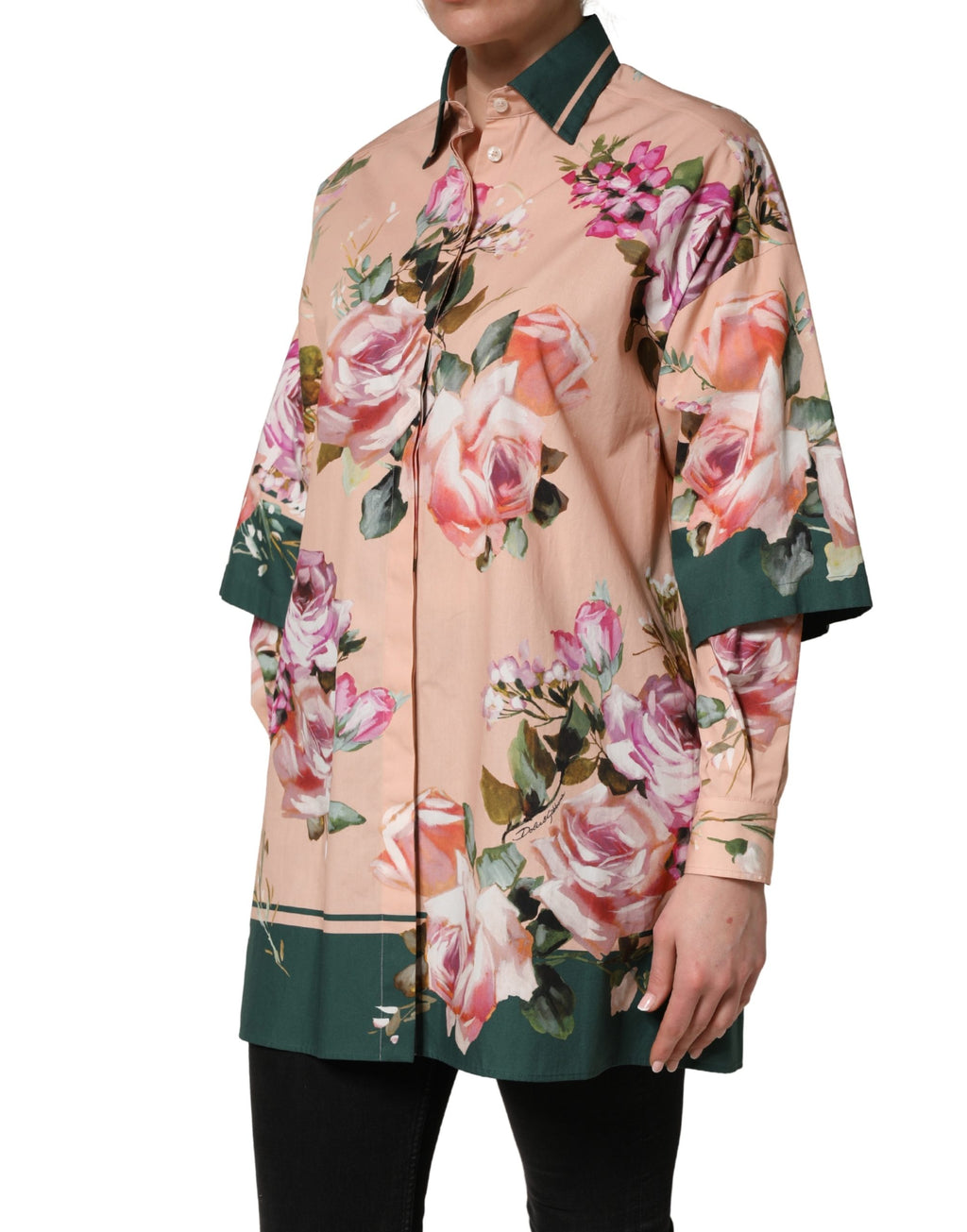 Pink Floral Cotton Button Front Shirt Top