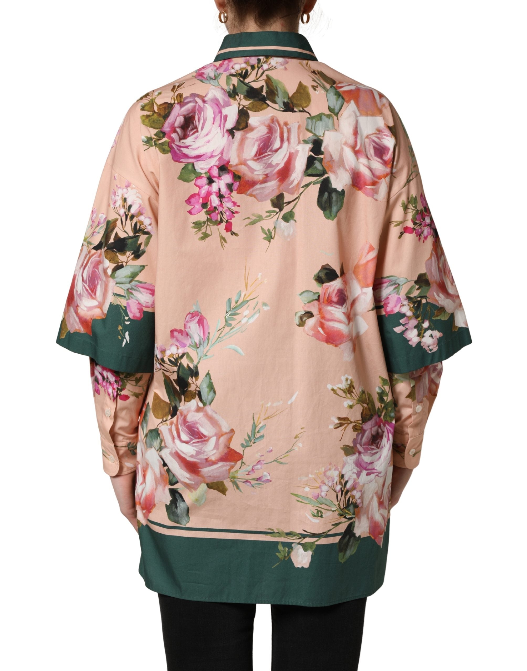 Pink Floral Cotton Button Front Shirt Top