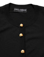 Black Wool Knitted Button Front Cardigan Sweater