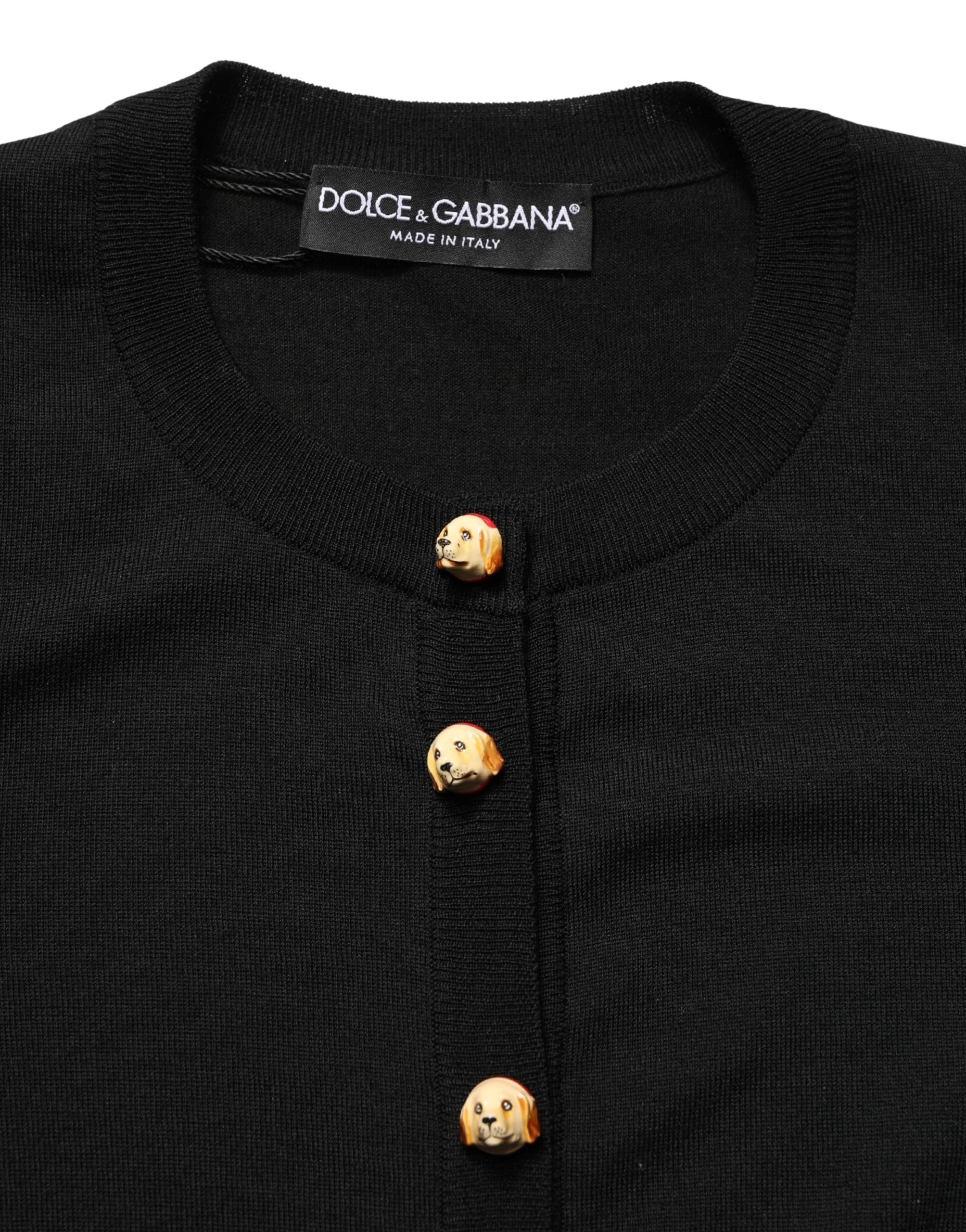 Black Wool Knitted Button Front Cardigan Sweater