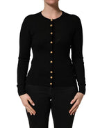 Black Wool Knitted Button Front Cardigan Sweater
