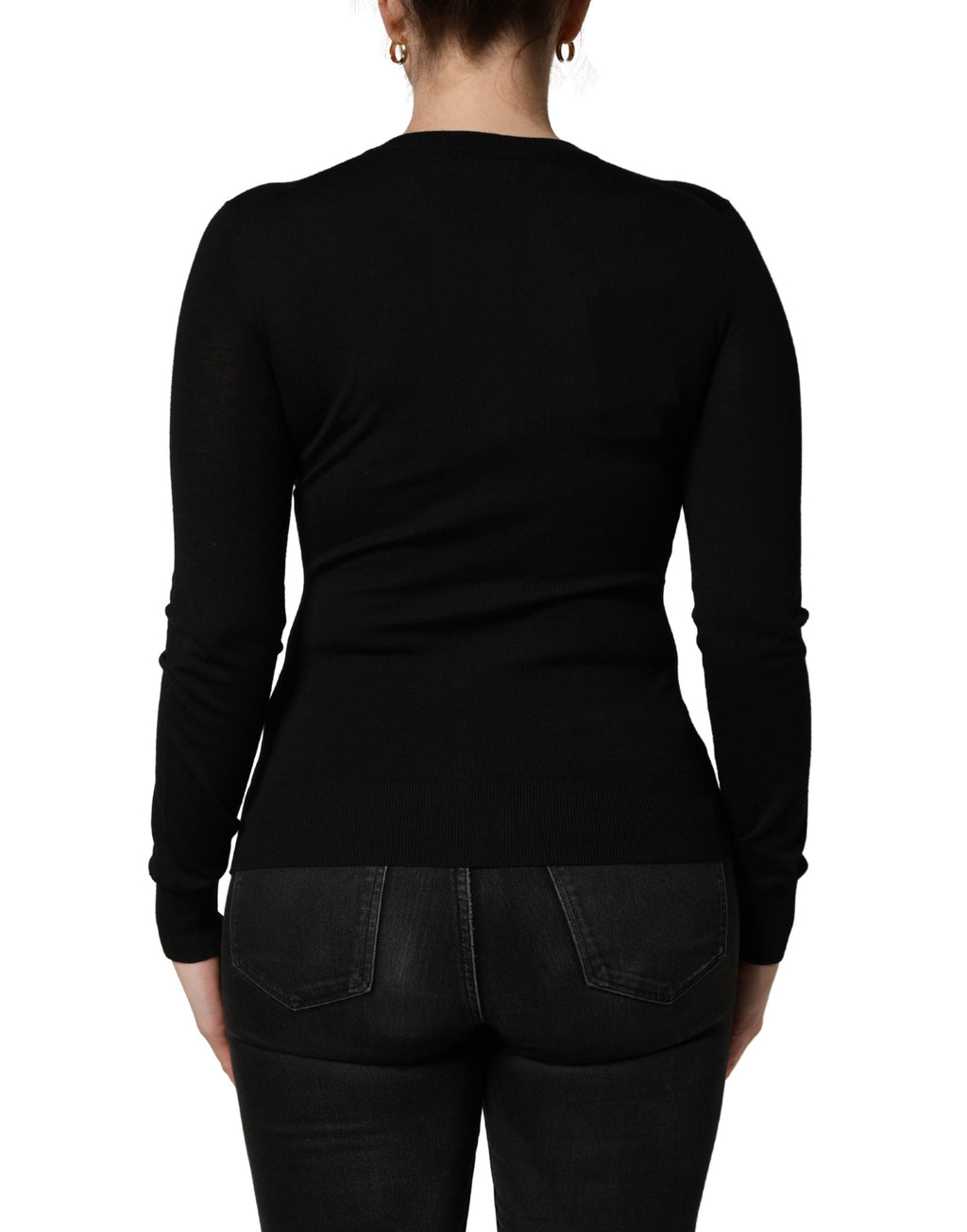 Black Wool Knitted Button Front Cardigan Sweater