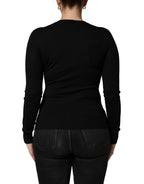 Black Wool Knitted Button Front Cardigan Sweater