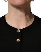 Black Wool Knitted Button Front Cardigan Sweater