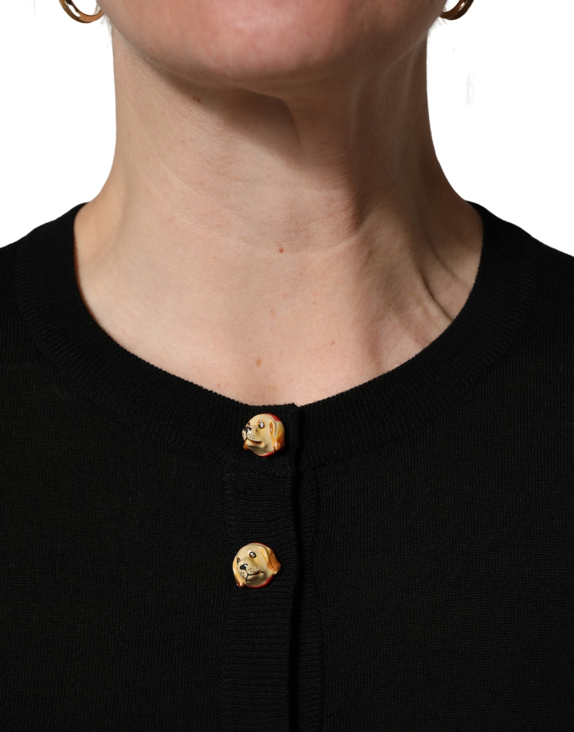 Black Wool Knitted Button Front Cardigan Sweater