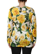 Yellow Rose Floral Long Sleeves Blouse Top
