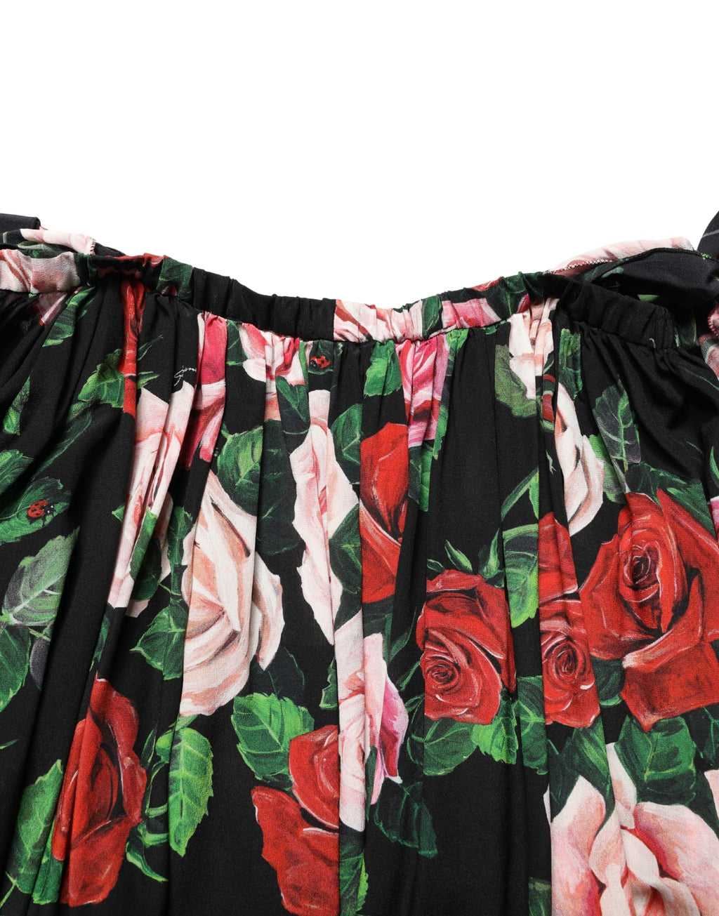 Black Rose Print Silk Off The Shoulder Blouse Top