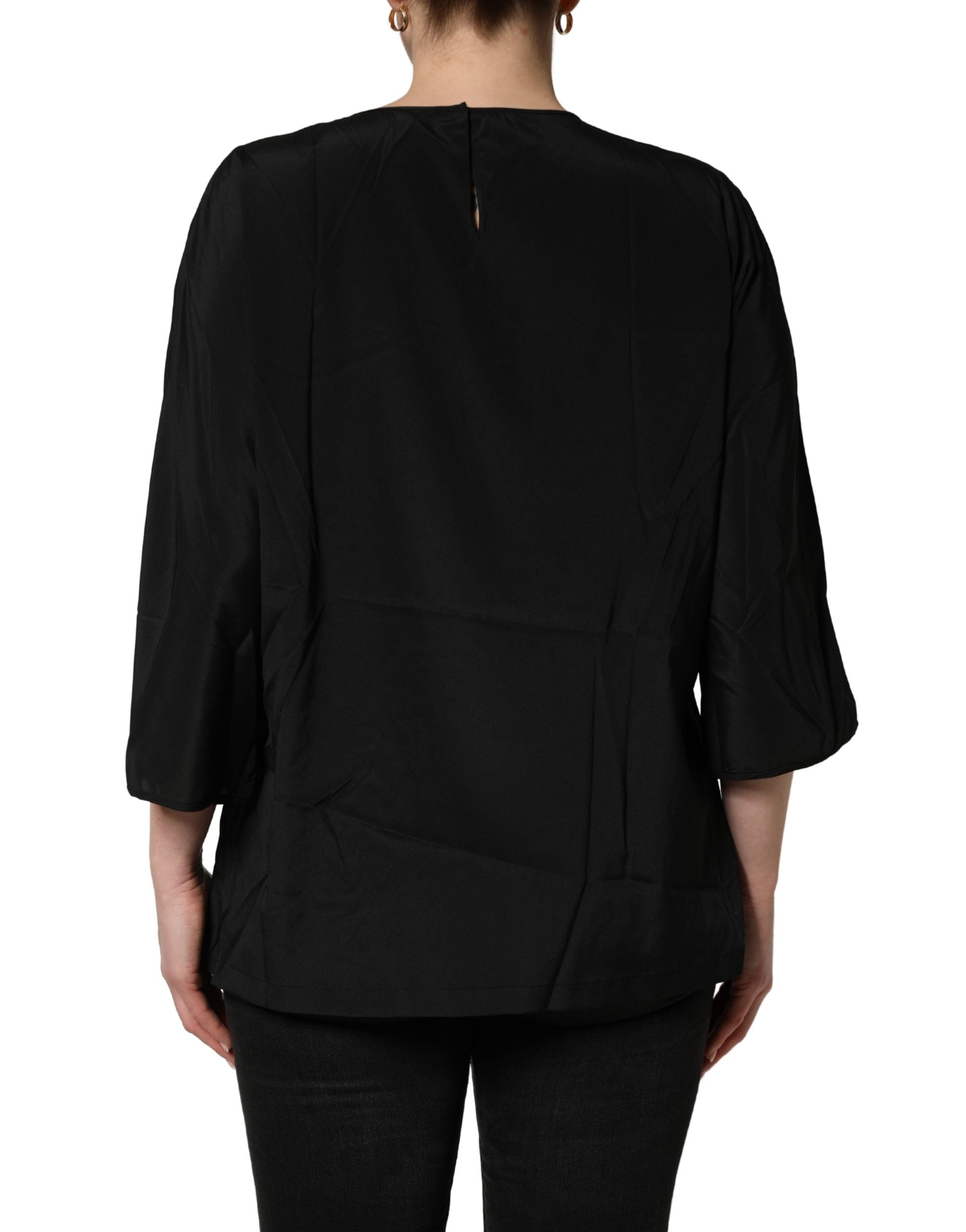 Black #dgfamily Silk Blouse Top