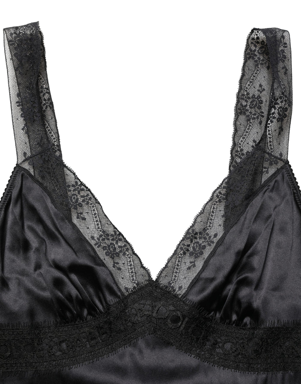 Black Silk Lace Trim Camisole V-neckline Tank Top
