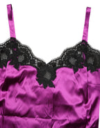 Purple Silk Lace Trim Camisole Sleeveless Tank Top