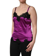Purple Silk Lace Trim Camisole Sleeveless Tank Top