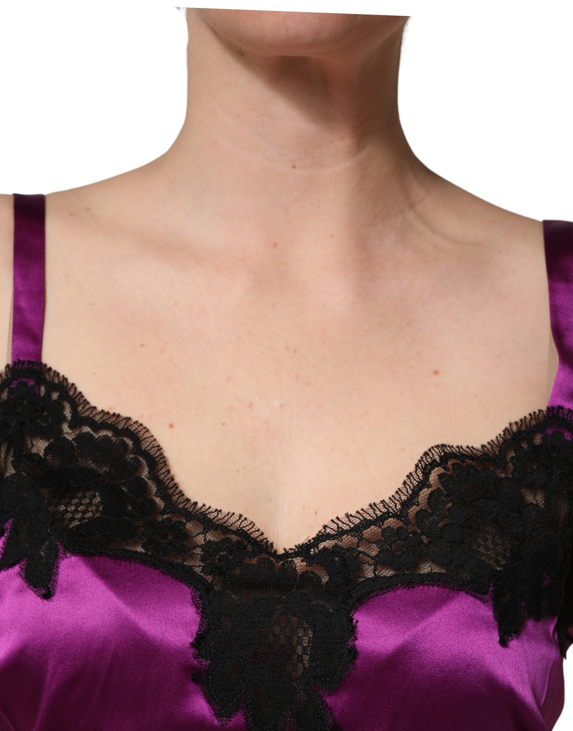 Purple Silk Lace Trim Camisole Sleeveless Tank Top