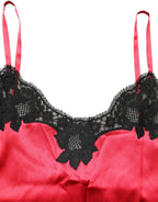 Red Silk Lace Trim Camisole Sleeveless Tank Top