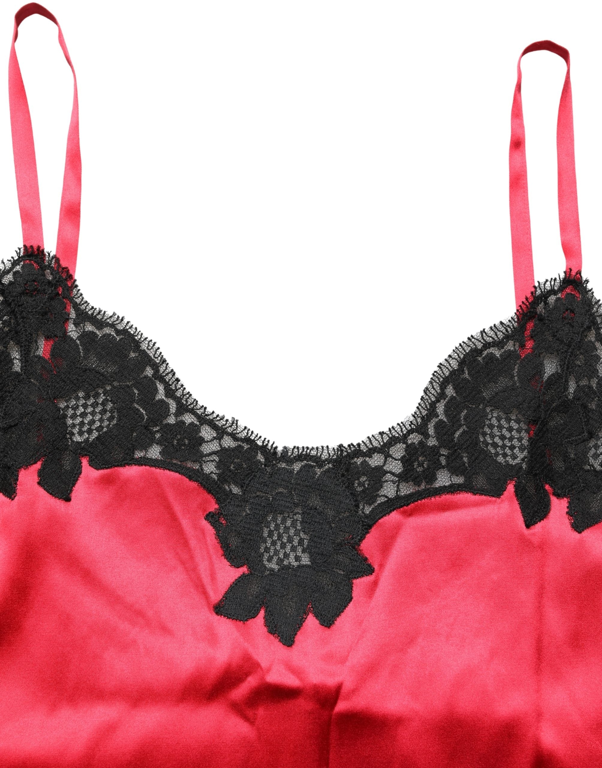 Red Silk Lace Trim Camisole Sleeveless Tank Top