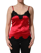 Red Silk Lace Trim Camisole Sleeveless Tank Top