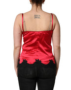 Red Silk Lace Trim Camisole Sleeveless Tank Top