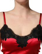 Red Silk Lace Trim Camisole Sleeveless Tank Top