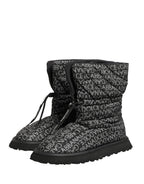 Black Logo Print Lace Up Snow Boots Shoes