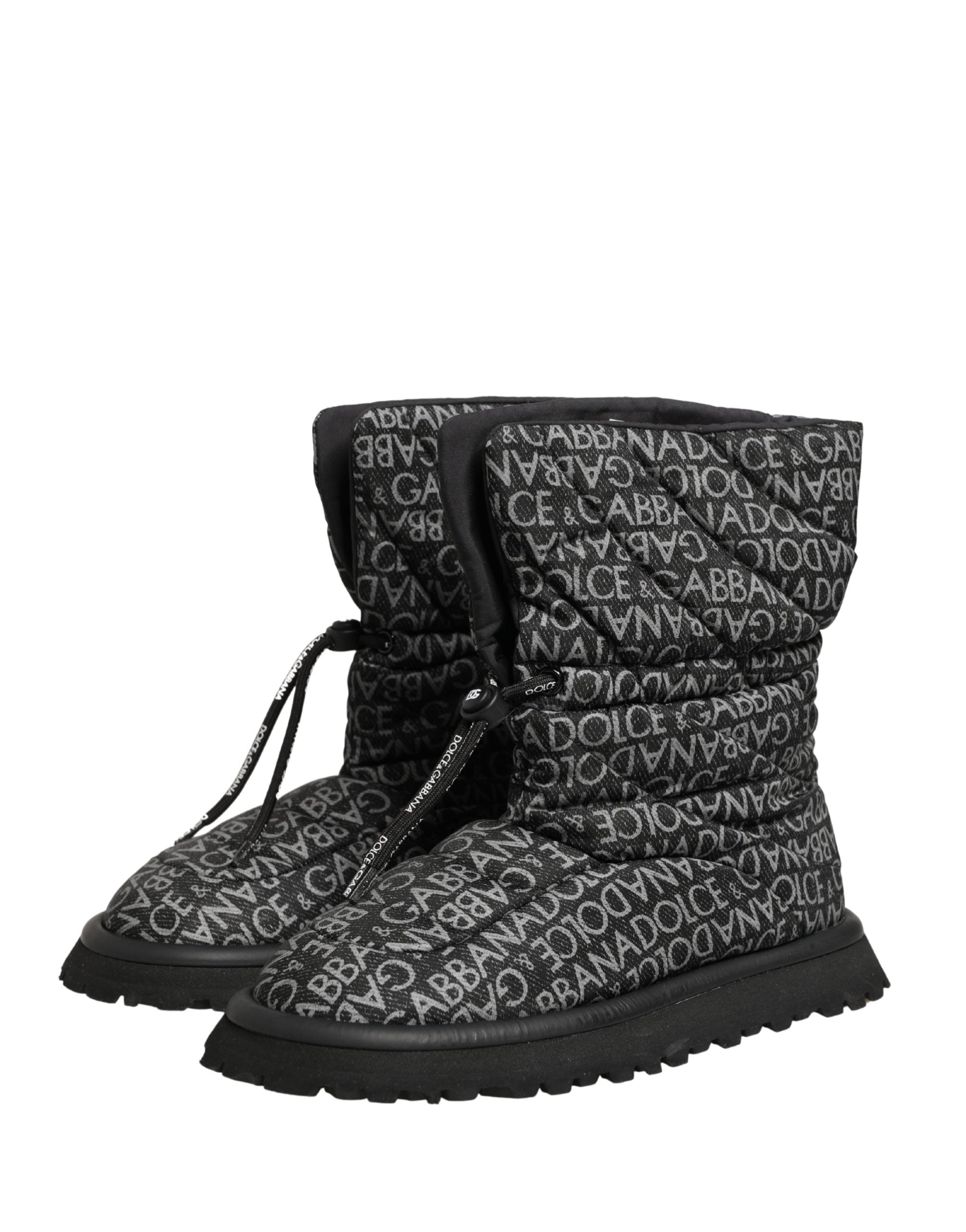 Black Logo Print Lace Up Snow Boots Shoes