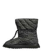 Black Logo Print Lace Up Snow Boots Shoes
