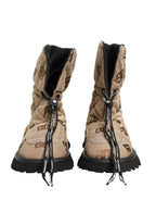 Brown Logo Print Lace Up Snow Boots Shoes
