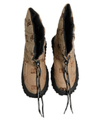 Brown Logo Print Lace Up Snow Boots Shoes