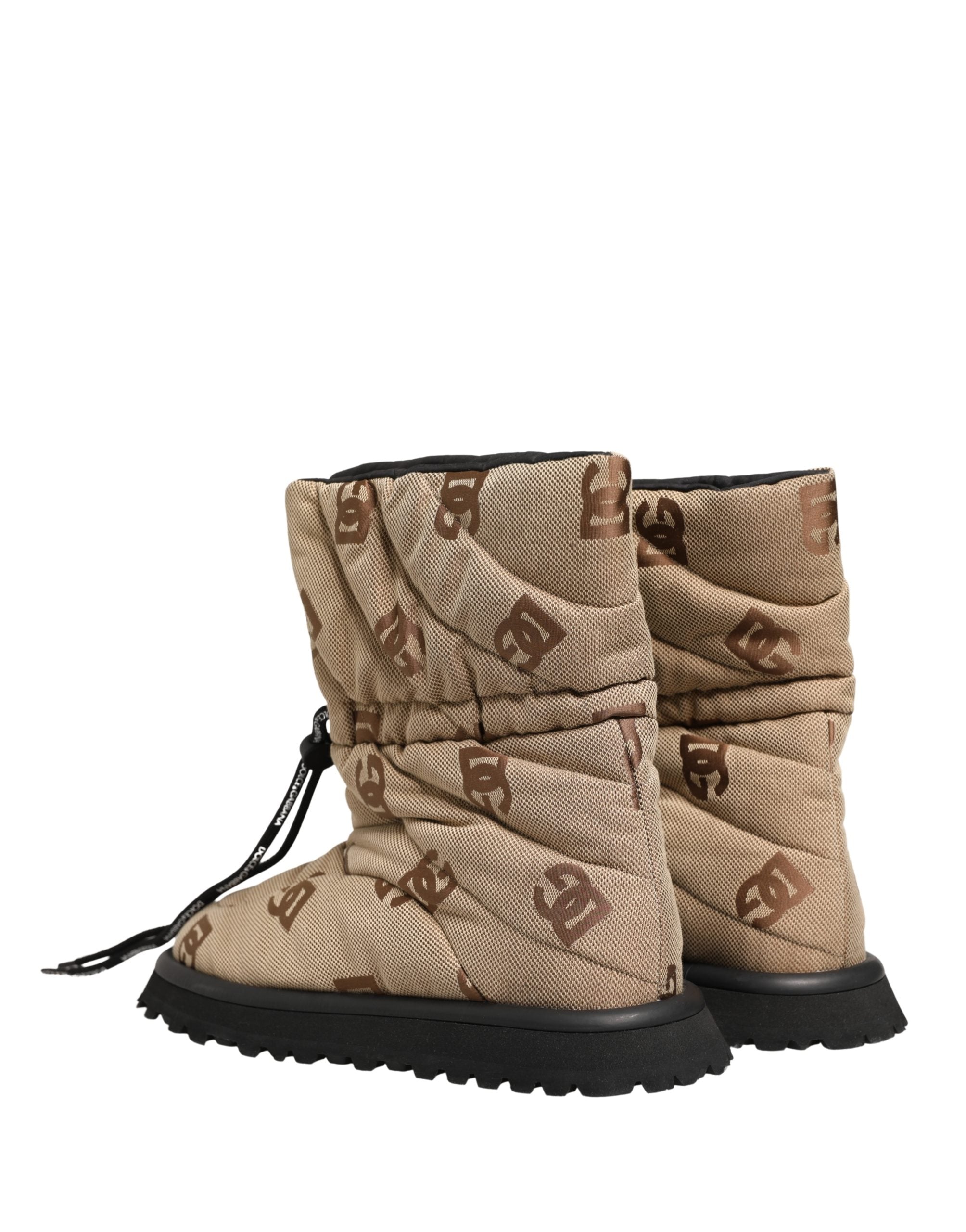 Brown Logo Print Lace Up Snow Boots Shoes