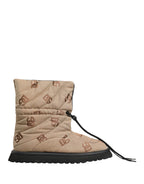 Brown Logo Print Lace Up Snow Boots Shoes