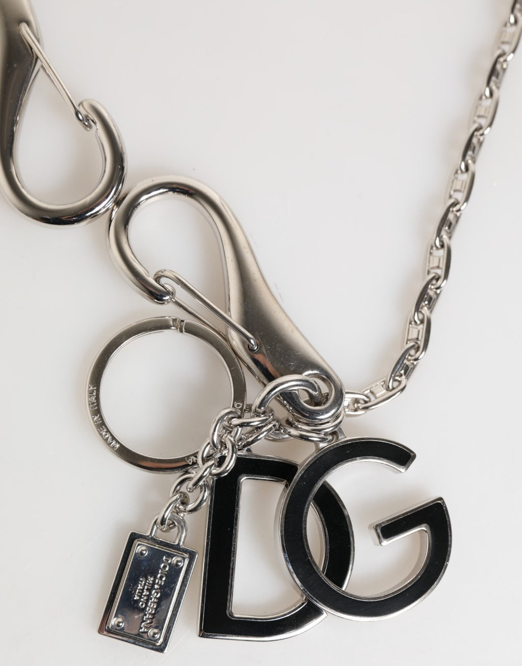 Silver Tone DG Logo Keychain Key Holder Bag Charm Keyring