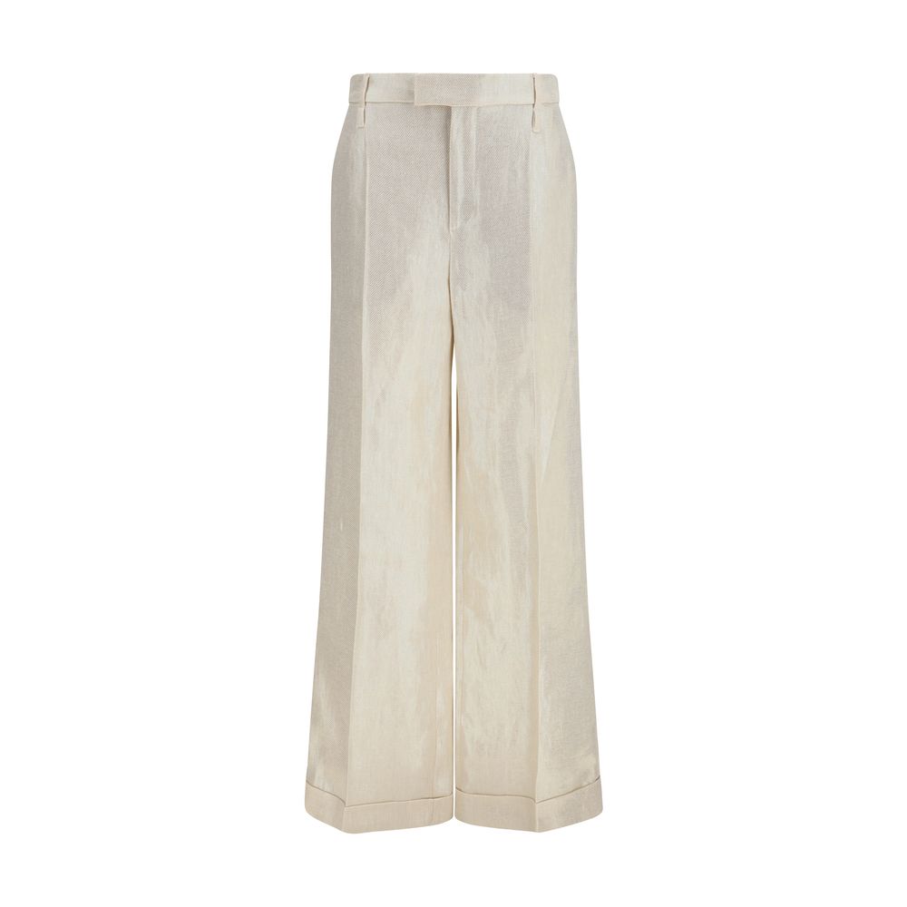 Beige Silk Casual Pants