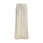 Beige Silk Casual Pants