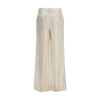 Beige Silk Casual Pants
