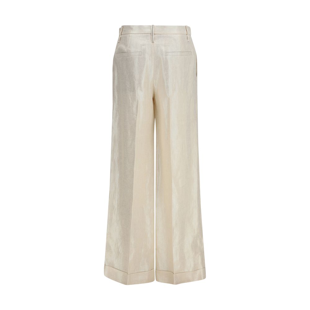 Beige Silk Casual Pants