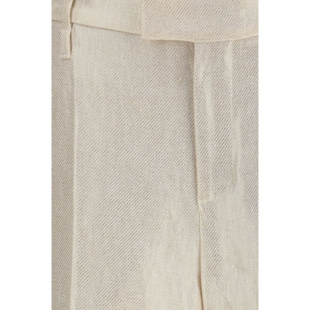 Beige Silk Casual Pants