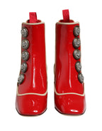 Red Button Embellished Ankle Boots Shoes