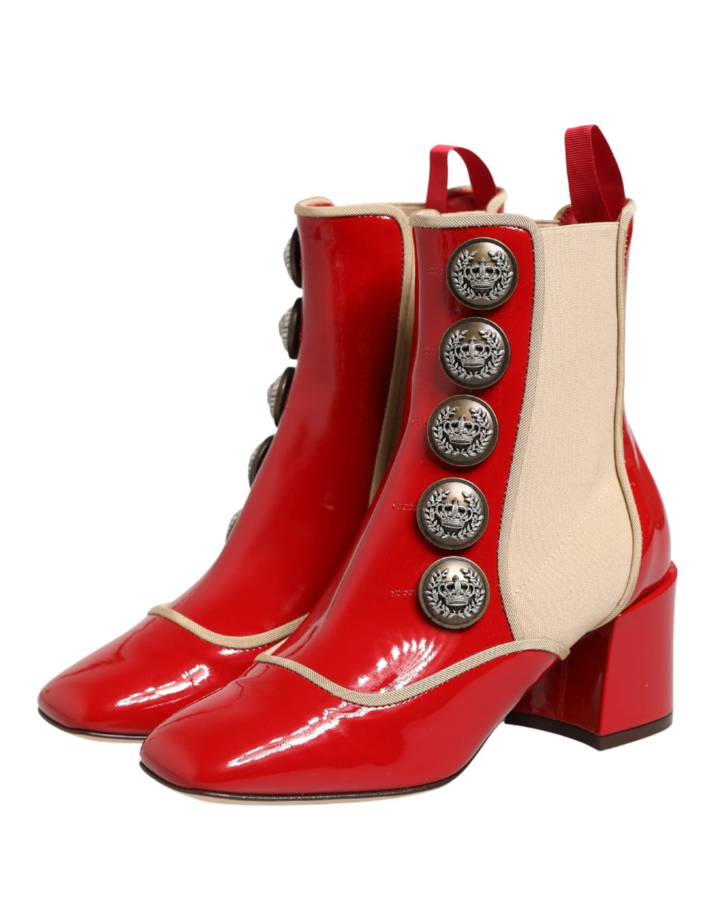 Red Button Embellished Ankle Boots Shoes