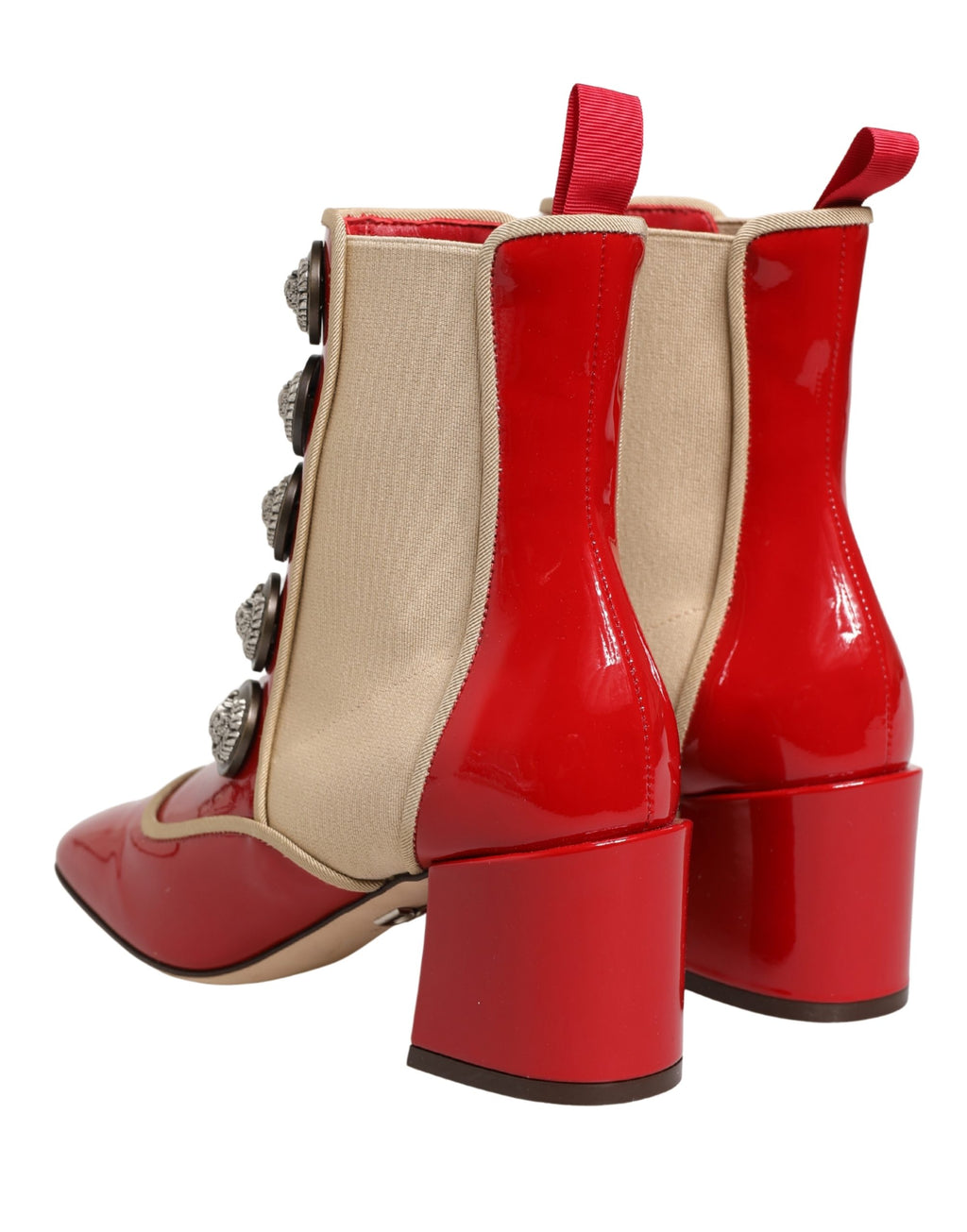 Red Button Embellished Ankle Boots Shoes