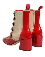 Red Button Embellished Ankle Boots Shoes
