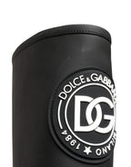 Black Rubberised Leather High Boots Shoes