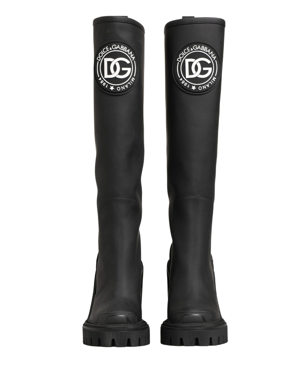 Black Rubberised Leather High Boots Shoes