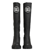 Black Rubberised Leather High Boots Shoes