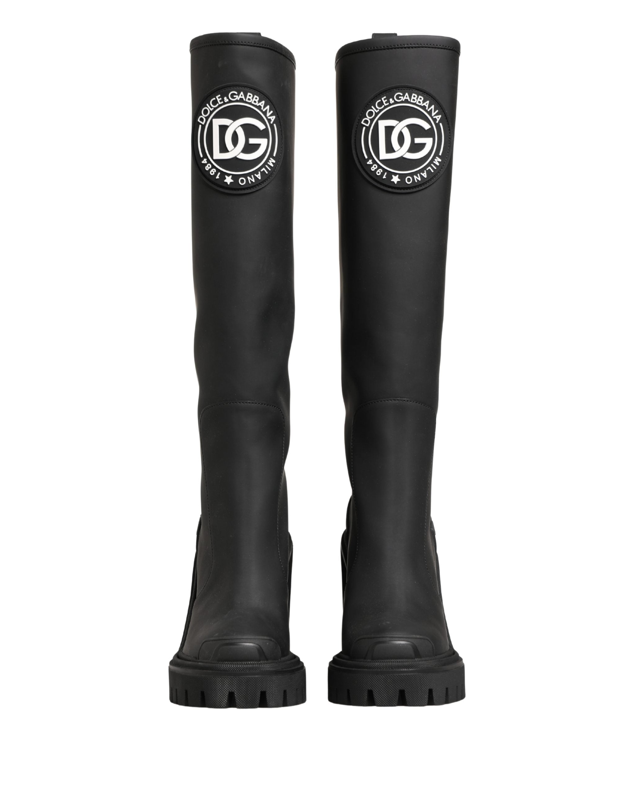 Black Rubberised Leather High Boots Shoes