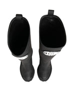 Black Rubberised Leather High Boots Shoes
