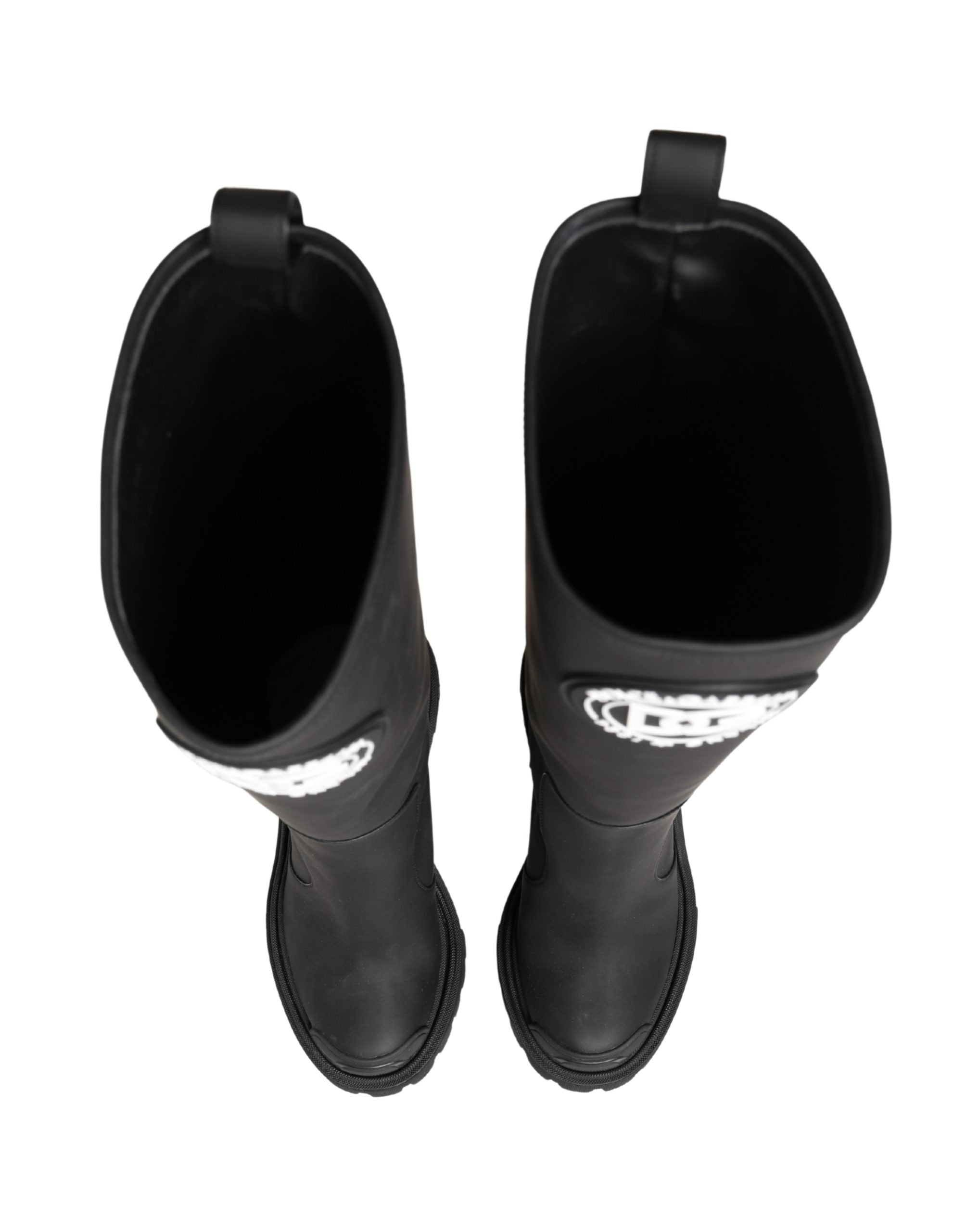 Black Rubberised Leather High Boots Shoes